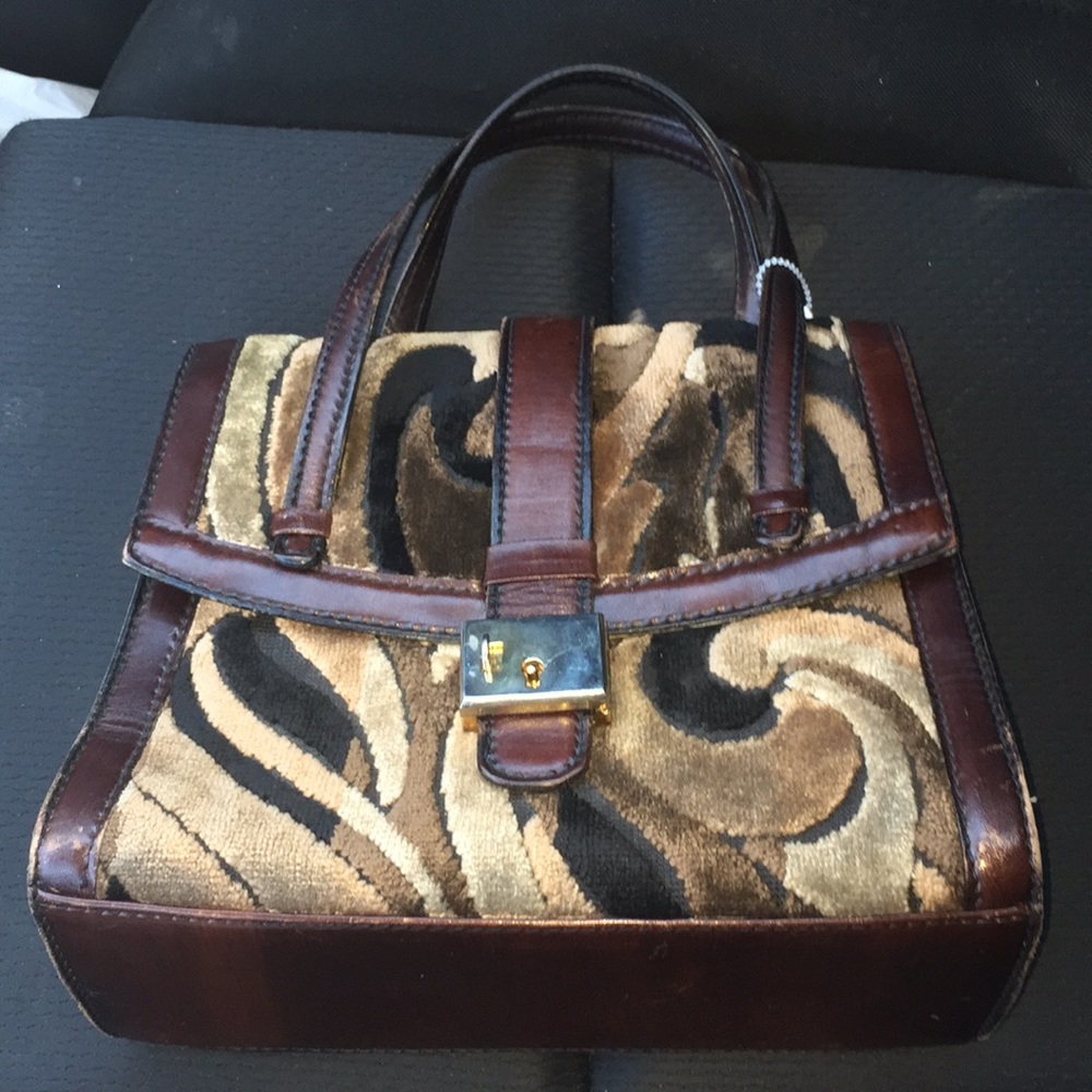 RARE Brown leather & tapestry purse made in Italy
